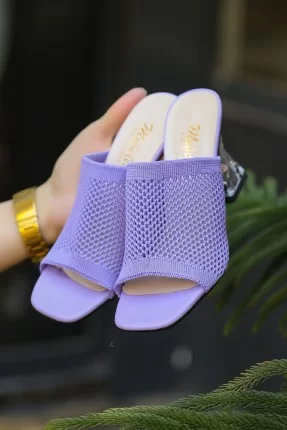 Akva Lila Triko Şeffaf Topuklu Terlik