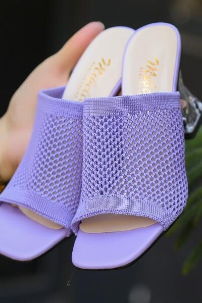 Akva Lila Triko Şeffaf Topuklu Terlik Akva Lila Triko Şeffaf Topuklu Terlik