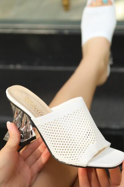 Akva Beyaz Triko Şeffaf Topuklu Terlik Akva Beyaz Triko Şeffaf Topuklu Terlik