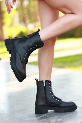 Bria  Siyah Cilt Bağcıklı Bot