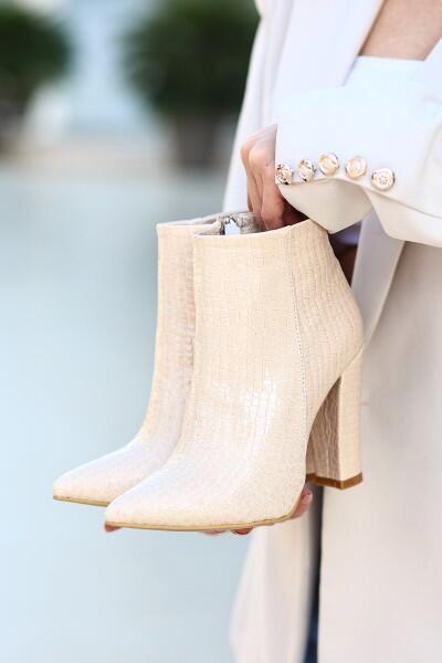 Loora Ten Rugan Desenli Topuklu Bot Loora Ten Rugan Desenli Topuklu Bot