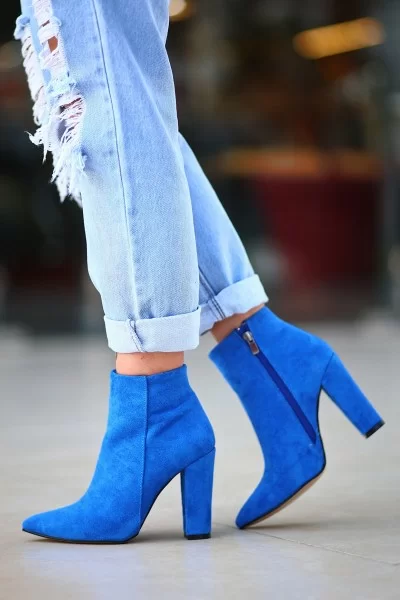 Loora Saks Mavisi Süet Topuklu Bot Loora Saks Mavisi Süet Topuklu Bot