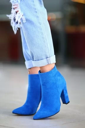 Loora Saks Mavisi Süet Topuklu Bot Loora Saks Mavisi Süet Topuklu Bot