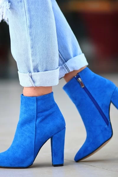 Loora Saks Mavisi Süet Topuklu Bot Loora Saks Mavisi Süet Topuklu Bot