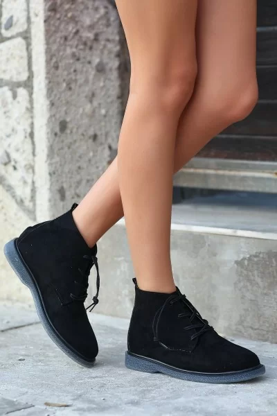 Kean Siyah Süet Gri Tabanlı Bağcıklı Bot