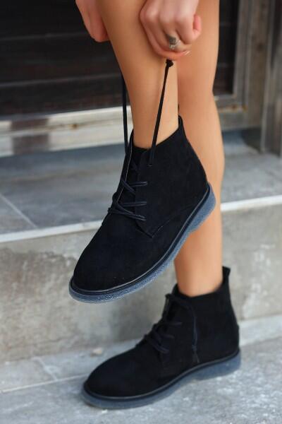 Kean Siyah Süet Gri Tabanlı Bağcıklı Bot