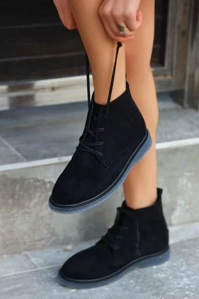 Kean Siyah Süet Gri Tabanlı Bağcıklı Bot