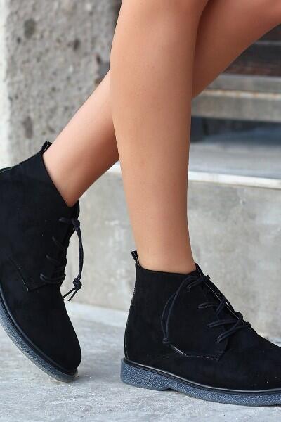 Kean Siyah Süet Gri Tabanlı Bağcıklı Bot