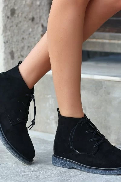 Kean Siyah Süet Gri Tabanlı Bağcıklı Bot