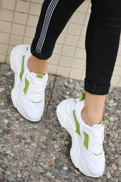 Dica Beyaz Cilt Yeşil Detaylı Bağcıklı Spor Ayakkabı Dica Beyaz Cilt Yeşil Detaylı Bağcıklı Spor Ayakkabı