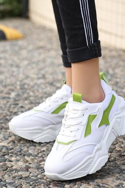 Dica Beyaz Cilt Yeşil Detaylı Bağcıklı Spor Ayakkabı Dica Beyaz Cilt Yeşil Detaylı Bağcıklı Spor Ayakkabı