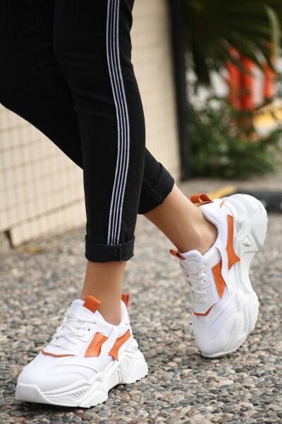 Dica Beyaz Cilt Turuncu Detaylı Bağcıklı Spor Ayakkabı Dica Beyaz Cilt Turuncu Detaylı Bağcıklı Spor Ayakkabı
