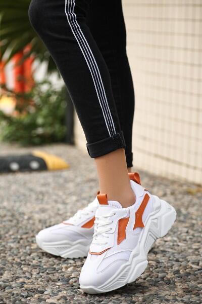 Dica Beyaz Cilt Turuncu Detaylı Bağcıklı Spor Ayakkabı Dica Beyaz Cilt Turuncu Detaylı Bağcıklı Spor Ayakkabı