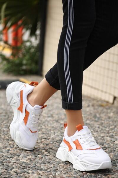 Dica Beyaz Cilt Turuncu Detaylı Bağcıklı Spor Ayakkabı Dica Beyaz Cilt Turuncu Detaylı Bağcıklı Spor Ayakkabı