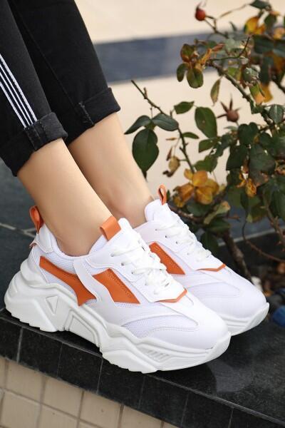 Dica Beyaz Cilt Turuncu Detaylı Bağcıklı Spor Ayakkabı Dica Beyaz Cilt Turuncu Detaylı Bağcıklı Spor Ayakkabı