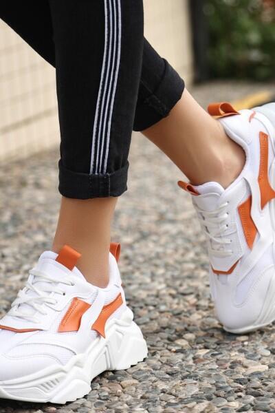 Dica Beyaz Cilt Turuncu Detaylı Bağcıklı Spor Ayakkabı Dica Beyaz Cilt Turuncu Detaylı Bağcıklı Spor Ayakkabı