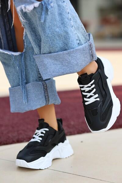 Dica Siyah Cilt Beyaz Tabanlı Bağcıklı Spor Ayakkabı Dica Siyah Cilt Beyaz Tabanlı Bağcıklı Spor Ayakkabı