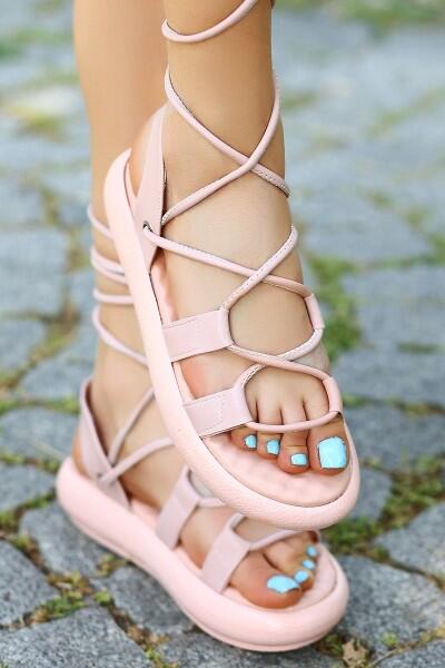 Saby Pudra Cilt Bağcıklı Sandalet Saby Pudra Cilt Bağcıklı Sandalet