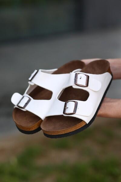 Rıno Beyaz Nubuk Terlik