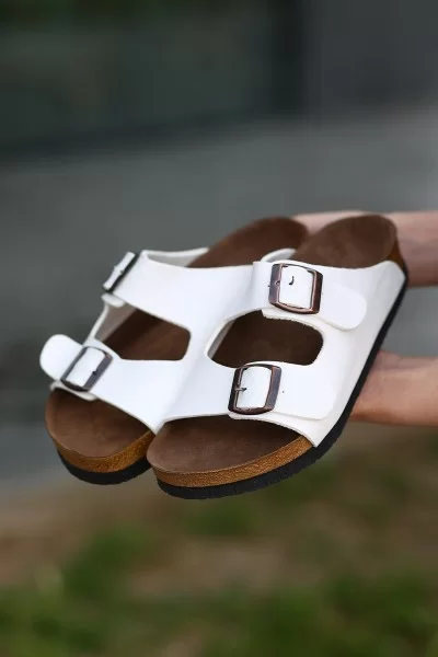 Rıno Beyaz Nubuk Terlik