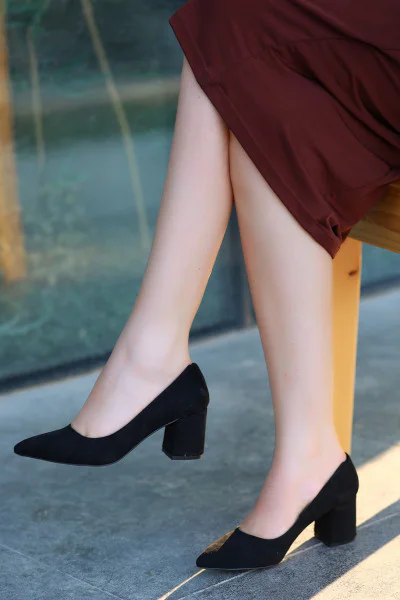 Zool Siyah Süet Topuklu Ayakkabı