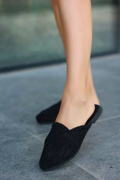 Osse Siyah Örgülü Terlik Osse Siyah Örgülü Terlik