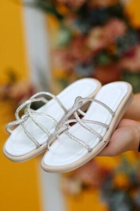 Akki Gümüş Boncuk İşlemeli Terlik