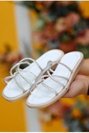 Akki Gümüş Boncuk İşlemeli Terlik