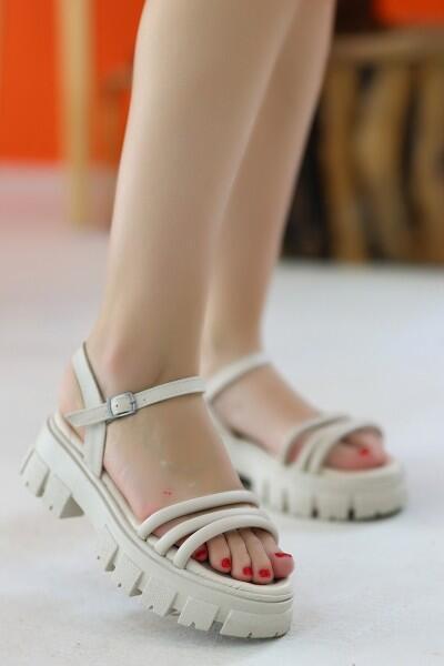 Slon Bej Cilt Sandalet Slon Bej Cilt Sandalet