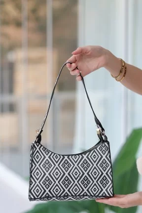 Moga Siyah Beyaz Cilt Çanta Moga Siyah Beyaz Cilt Çanta