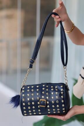 Oyga Lacivert Cilt  Zımbalı Çanta