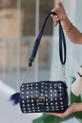 Oyga Lacivert Cilt  Zımbalı Çanta