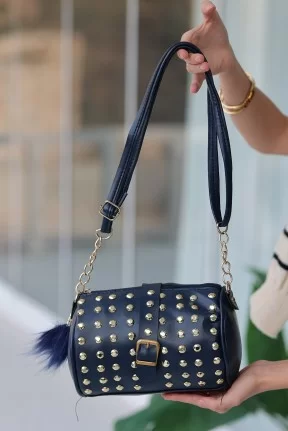 Oyga Lacivert Cilt Zımbalı Çanta Oyga Lacivert Cilt Zımbalı Çanta