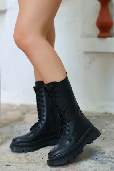 Toir Siyah Cilt Bağcıklı Postal