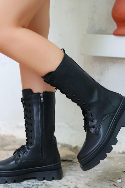 Toir Siyah Cilt Bağcıklı Postal Toir Siyah Cilt Bağcıklı Postal