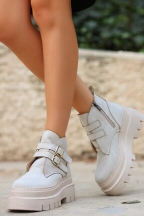 Olga Bej Süet Kemerli Bot Olga Bej Süet Kemerli Bot