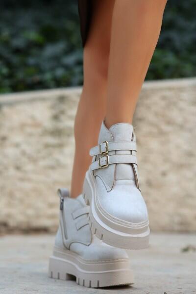 Olga Bej Süet Kemerli Bot Olga Bej Süet Kemerli Bot