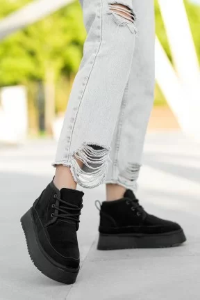 Davina Siyah Süet Bağcıklı Bot Davina Siyah Süet Bağcıklı Bot