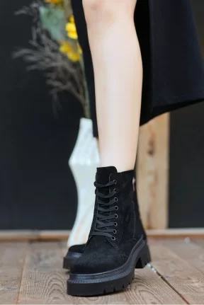 Perf Siyah Süet Bağcıklı Bot