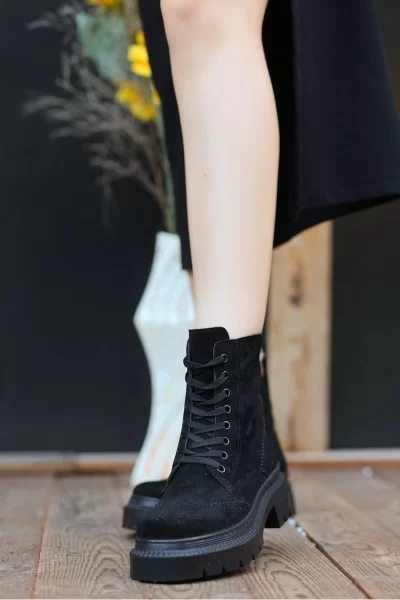 Perf Siyah Süet Bağcıklı Bot