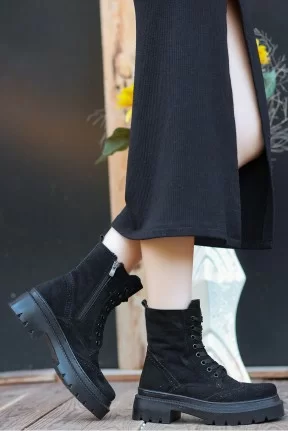 Perf Siyah Süet Bağcıklı Bot