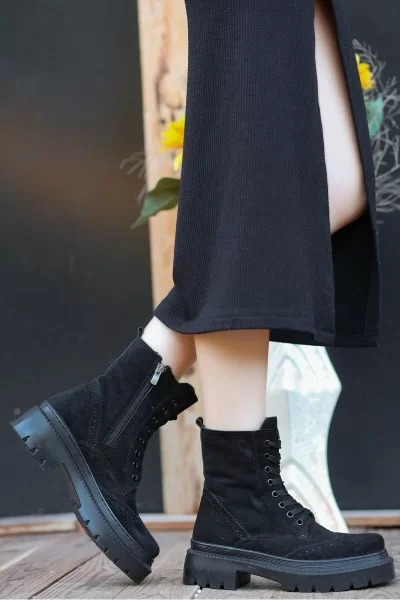 Perf Siyah Süet Bağcıklı Bot