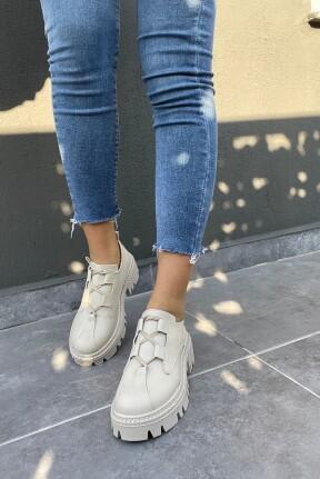 Jenda Bej Cilt Bağcıklı Oxford Ayakkabı Jenda Bej Cilt Bağcıklı Oxford Ayakkabı