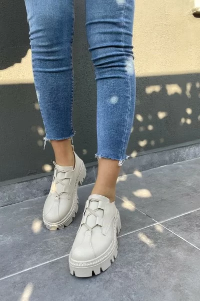 Jenda Bej Cilt Bağcıklı Oxford Ayakkabı Jenda Bej Cilt Bağcıklı Oxford Ayakkabı