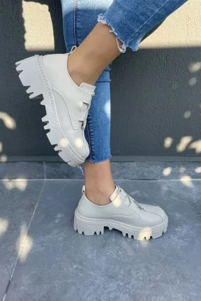 Jenda Bej Cilt Bağcıklı Oxford Ayakkabı