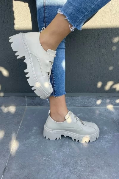 Jenda Bej Cilt Bağcıklı Oxford Ayakkabı Jenda Bej Cilt Bağcıklı Oxford Ayakkabı