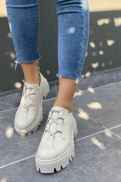 Jenda Bej Cilt Bağcıklı Oxford Ayakkabı Jenda Bej Cilt Bağcıklı Oxford Ayakkabı