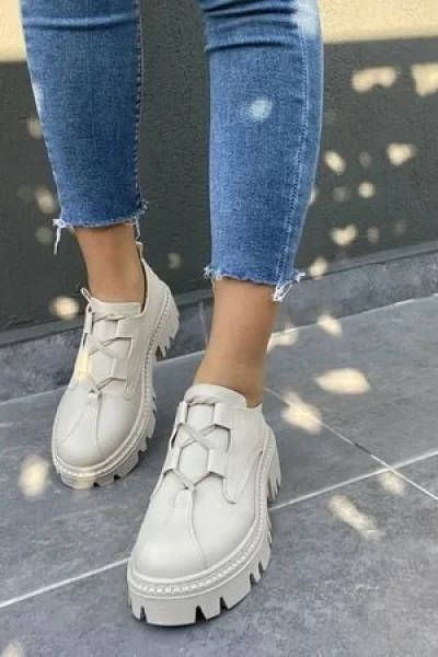 Jenda Bej Cilt Bağcıklı Oxford Ayakkabı Jenda Bej Cilt Bağcıklı Oxford Ayakkabı