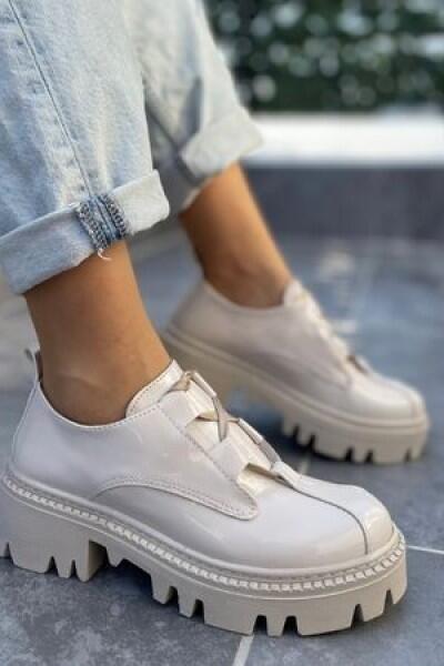 Jenda Bej Rugan Bağcıklı Oxford Ayakkabı Jenda Bej Rugan Bağcıklı Oxford Ayakkabı