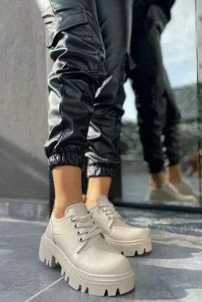 Otya Bej Cilt Bağcıklı Oxford Ayakkabı Otya Bej Cilt Bağcıklı Oxford Ayakkabı